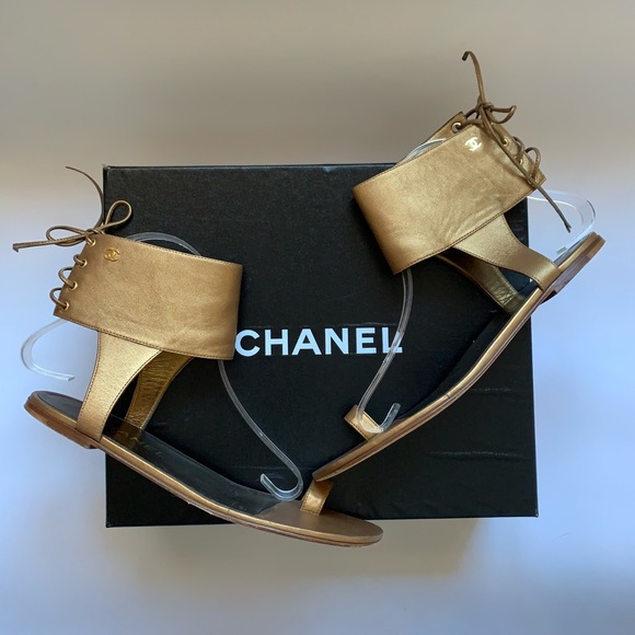 CHANEL Shoes - Authentic CHANEL CC Logo Lace-Up Gladiator Sandals